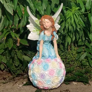 Garden angel fairy statue outdoor resin ornament flower ball decoration figurine yard art
