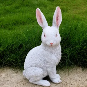 Resin white rabbit garden sculpture outdoor courtyard animal figurine decoration lawn