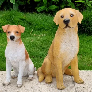 Resin dog garden statues, cute puppy outdoor decor ornaments for yard, lawn and patio setup.