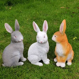 Resin rabbit garden statues cute animal figurines outdoor lawn yard decor ornaments