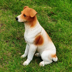 Resin cute sitting dog garden statue for outdoor lawn yard decoration and landscape ornament detail.