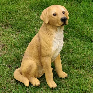 Resin yellow labrador dog garden statue, realistic pet sculpture for outdoor yard detail