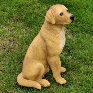 Resin golden retriever dog garden statue, cute sitting puppy ornament for outdoor lawn yard decor.