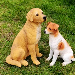 Cute resin dog garden statues, realistic puppy outdoor decor for lawn and yard.