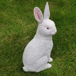 Resin rabbit garden statue detail, realistic animal sculpture for outdoor yard lawn decor.