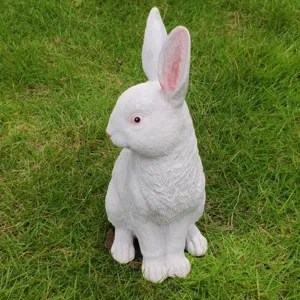 White rabbit garden statue outdoor lawn decoration resin animal ornament detailed view