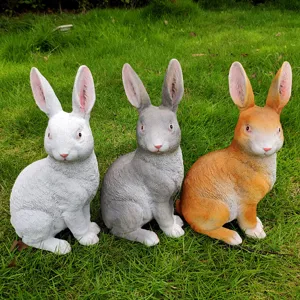 Set of 3 resin rabbit statues for garden decoration, lifelike animal figurines for outdoor yard.