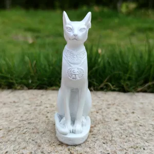 White Egyptian cat goddess Bastet resin statue figurine desktop home decor ornament artifact