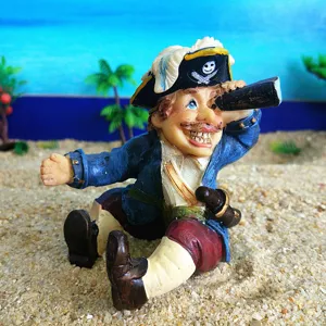 Resin pirate captain figurine detail, miniature sandplay toy model for desktop decor and display.