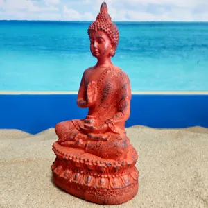 Thai Sakyamuni Buddha resin statue, imitation copper finish, desktop home decor ornament detail.