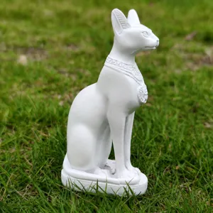 Ancient Egyptian Bastet cat resin figurine detailed view showing fine carved ornaments.