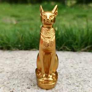 Ancient Egyptian Bastet cat goddess resin figurine gold finish home decor ornament statue