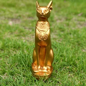 Egyptian Bastet Cat Goddess Golden Resin Craft Statue Desktop Garden Ornament Decor Figurine