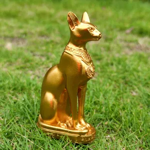 Egyptian Bastet cat god resin figurine gold tabletop ornament for home decor display