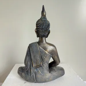 Back view details of Thai Sakyamuni Buddha resin bronze imitation statue ornament.