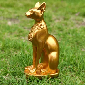 Ancient Egyptian Bastet cat figurine resin artifact tabletop decor golden collectible sculpture gift