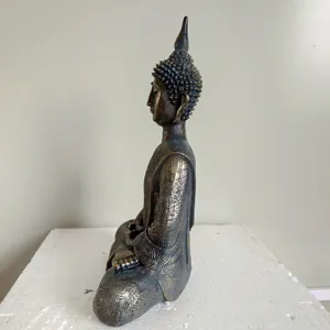 Thai Shakyamuni Buddha resin statue bronze finish meditation home decor ornament piece