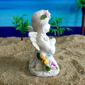 Miniature ange fee figurine resine blanche statue priante pour decoration jardin photo