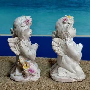 Figurines d'anges agenouillés en résine vintage fée des fleurs décor de jardin paire