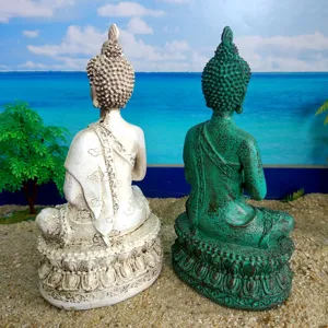 Resin Buddha statue Thai style desktop figurine vintage antique meditation sculpture decor.