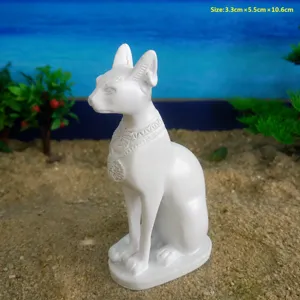 White resin Bastet cat god statue Egyptian deity sculpture desktop ornament miniature decor