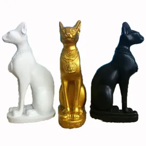 Egyptian Bastet Cat God Resin Statue Figurine Set Gold Black White Home Decor Crafts