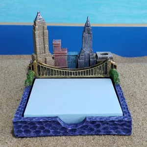 New York cityscape theme memo pad holder resin architectural desktop ornament detail view