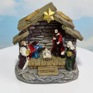 Resina Natale Scena Della Natività Statuetta Presepio Set Gesù Famiglia Decorazione Casa