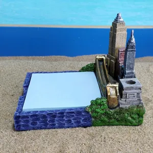 New York skyline memo pad holder resin architecture desktop pen organizer desk decor