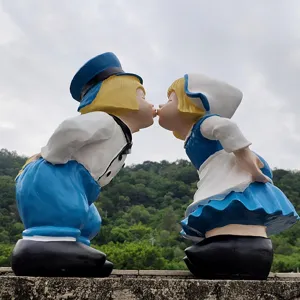 Charming sweethearts couple garden ornament detail, European style outdoor resin decor figure.