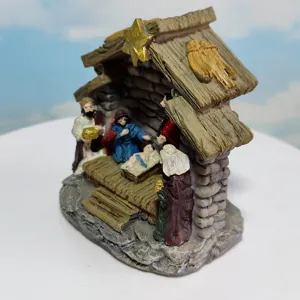 Figurina presepe di Natale in resina dipinta a mano, mini decorazione sacra famiglia.