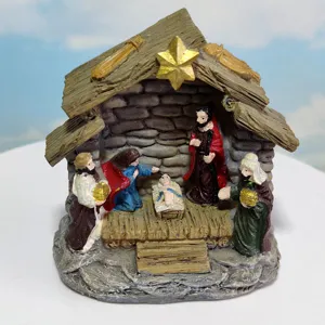 Statue Presepe di Natale in Resina Capanna Dettaglio Gesu Bambino Decorazione