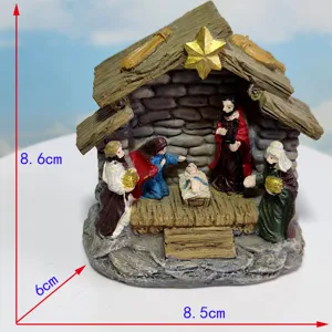 Statuetta Presepe in Resina Decorazione Natalizia Scena della Nativita 8.6x6x8.5cm