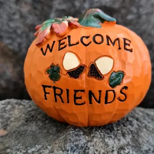 Resin pumpkin ornament for Halloween harvest decoration, detailed resin desktop display item.