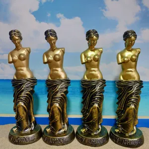 Gold Aphrodite resin statue goddess figurine set for desktop home decor and display details.