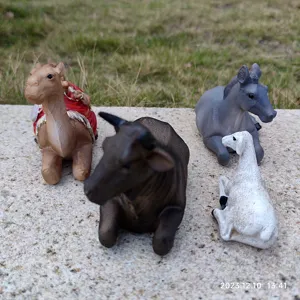 Nativity animal figurines set resin camel ox donkey sheep ornaments for holiday decor.