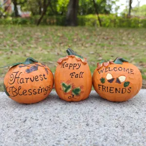 Resin pumpkin ornaments set, Halloween harvest autumn home decor desktop figurines statue.
