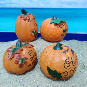 Resin pumpkin figurine set, harvest fall tabletop decoration for home Thanksgiving party display.