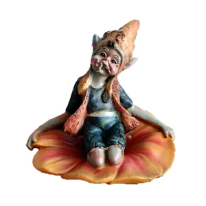 Resin elf witch statue detail, fantasy troll figurine desktop decor, mystical craft ornament.