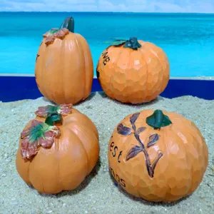 Resin pumpkin figurine set detail, Halloween harvest decor ornament for sand tray display.