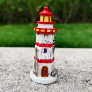 Mediterranean style lighthouse resin ornament figurine fish tank aquarium decoration detail.