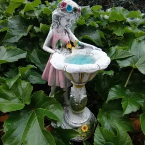 Resin fairy solar garden birdbath statue outdoor lawn yard decoration craft ornament