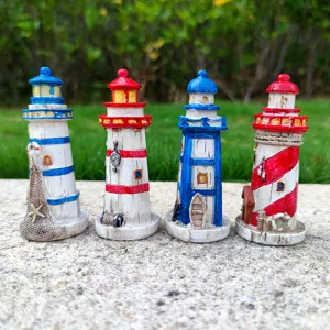 Mediterranean resin lighthouse ornament detail, perfect for aquarium and home decor.