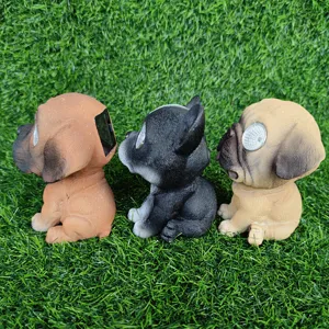 Solar dog garden light resin animal figurine outdoor lawn decor waterproof warm LED lighting cute puppy.
