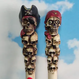 Detailed shot of resin pirate skull stacked craft decoration, perfect for Halloween props and gifts.