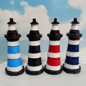 Mediterranean style lighthouse resin ornament for fish tank and sand table decor.