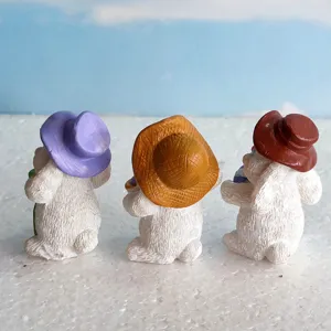 Miniatura statuetta di coniglio in resina pasqua micro paesaggio vaso pianta decoro