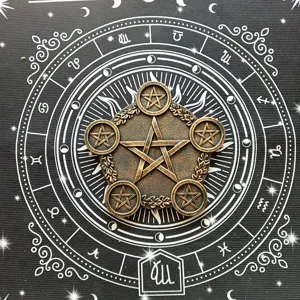 Resin pentagram altar plate and candlestick holder featuring intricate relief details and vintage finish.