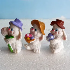Set di statuette in resina di coniglietto di pasqua decorazione da giardino in miniatura