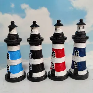 Miniature resin lighthouse ornament detail, perfect for aquarium fish tank and sand table decor.